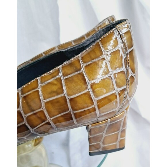 Stuart Weitzman Womens Pumps Brown Square Toe Buckle Croc Embossed Sz 8.5 - Picture 11 of 16